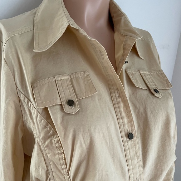20” PTP camel tan FDJ lovely button up dress casual shirt stretchy - Picture 3 of 5